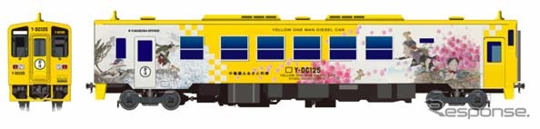 中島潔さんの絵画で装飾したラッピングトレイン。10~11月に唐津線や筑肥線で運転される。