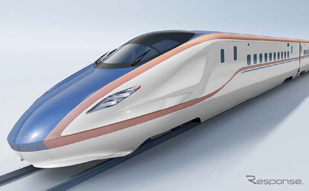 北陸新幹線に導入される予定の車両イメージ。仕様はJR東日本、JR西日本ともに同じだが、形式名はJR東日本車がE7系、JR西日本車がW7系となる。