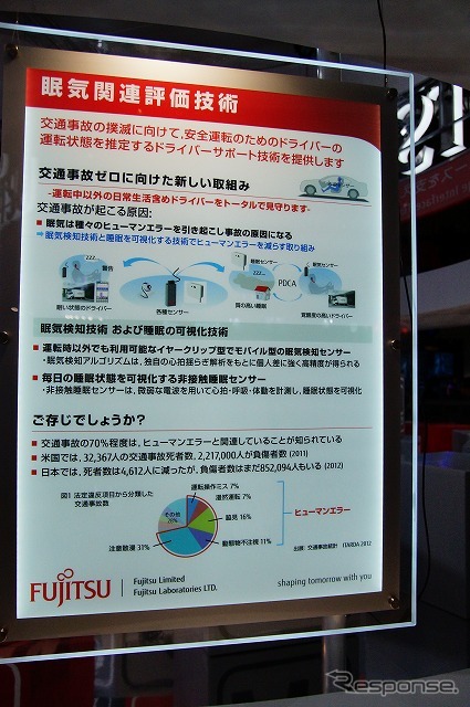 富士通が参考出品した眠気検知技術。
