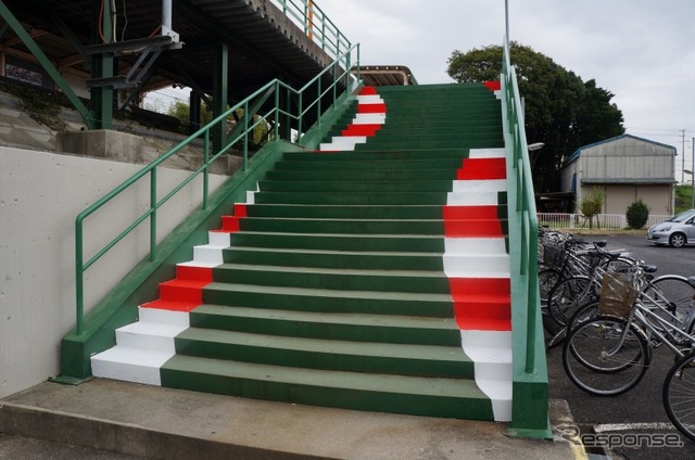 鈴鹿サーキット稲生駅の縁石風ペイント