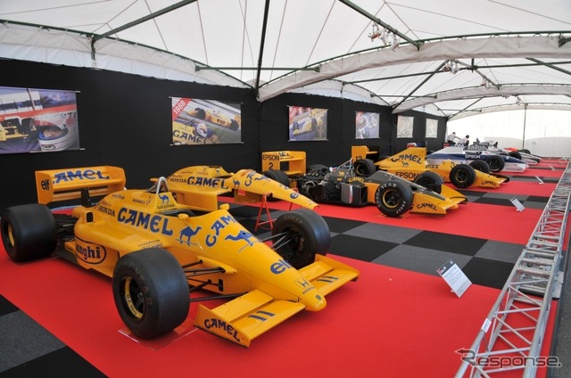 こちらもホンダのブース。ホンダ F1第2期の名車が並ぶ。手前はロータス・ホンダ 99T(1987年)