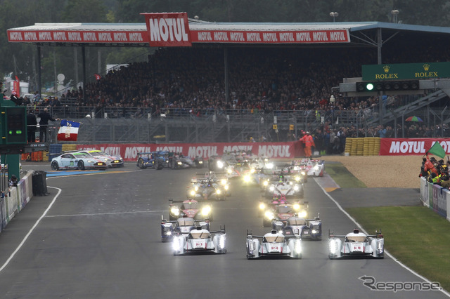2013年のルマン24時間レースのスタート。最前線をアウディ勢が占める。写真:AUDI AG