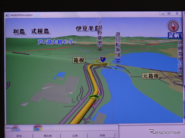 広域表示では地形の起伏までもリアルに描き出している