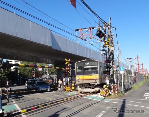 地上に敷設されている南武線の仮上り線。12月23日から奥に見える高架橋に移る。