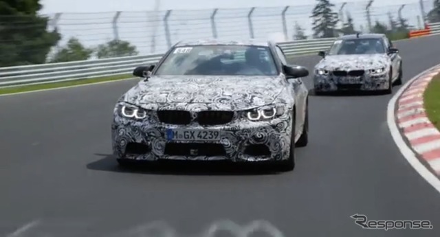 BMW M3 セダン新型と M4 クーペの独ニュルブルクリンで開発テスト