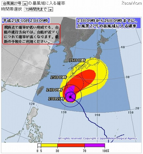 暴風域に入る確率（台風27号）