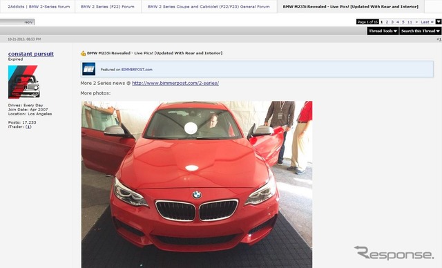 BMW 2シリーズクーペの実車画像を公開したBMWのファンサイト、『2 ADDICTS』
