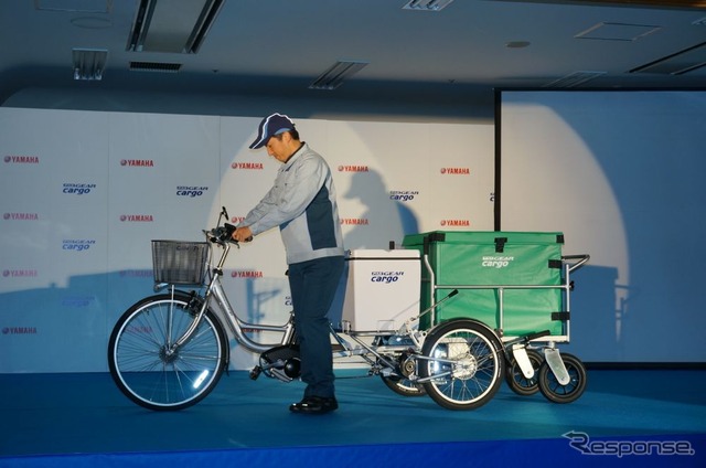ヤマハの配送業務用電動アシスト自転車「PAS GEAR CARGO」、開発の途中にクラーボックスが搭載できるリアキャリアを追加してロングホイールベース化した
