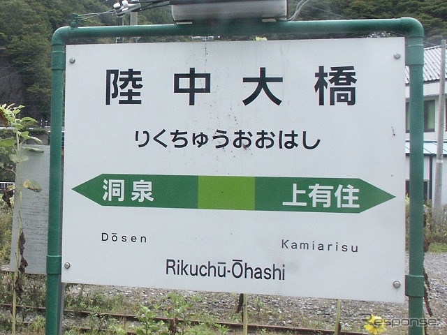 陸中大橋駅の現在の駅名標。