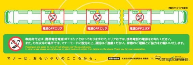 現行の地下鉄車内携帯電話電源OFFエリアを示した図。12月2日から変更される