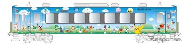 キハ100系気動車を改造した「POKEMON with YOU トレイン」。「ポケットモンスター」のキャラクターでデザインされている。