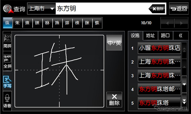 表示部の表示例：手書き文字入力
