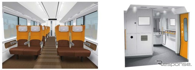 Tcの車内イメージ。オレンジを基調としたデザインにする。
