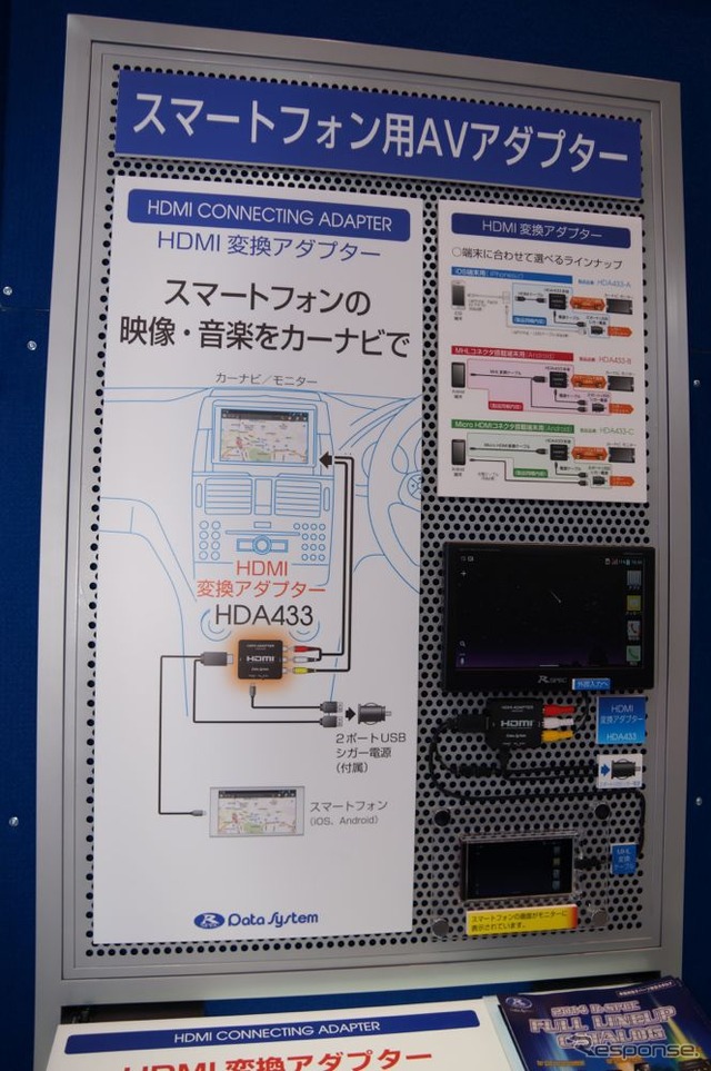 市販予定のスマホの映像をカーナビ画面に表示できる変換アダプター
