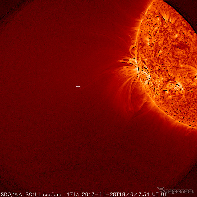 NASAの太陽観測所からの画像にはアイソン彗星が確認できていない（出典：NASA／SDO）