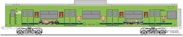 12月16日から運行を開始するラッピング列車のイメージ。奈良県のマスコットキャラクター「せんとくん」などを配したラッピングを施す。