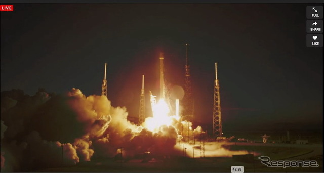 SpaceX社ウェブキャストより、打ち上げの瞬間