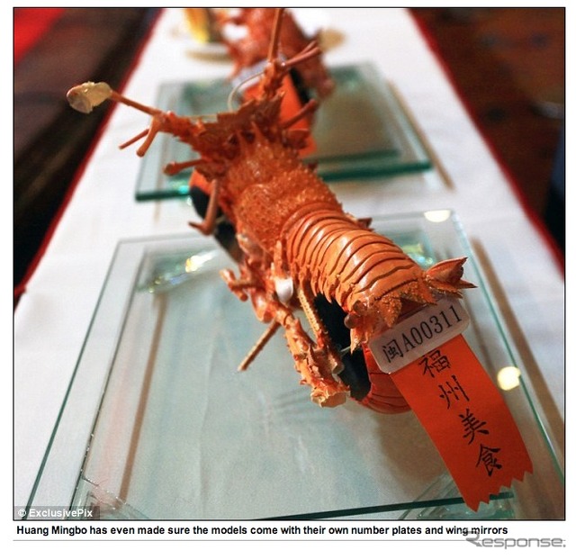 Huang Mingboシェフがロブスターの殻で作成したオートバイのミニチュアモデル