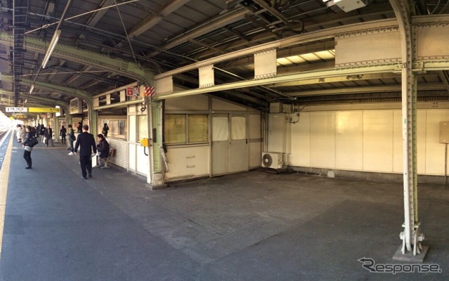 森ノ宮駅1番線ホーム(大阪方)の現在の様子。同駅を皮切りに大阪環状線全駅のリニューアルを図る。