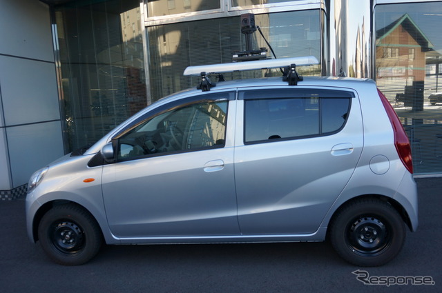 情報収集を担うレーザー計測車両。 GNSS・全方位カメラ・レーザーを搭載し走行させる