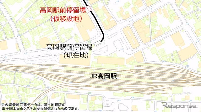 駅周辺整備事業に伴い、高岡駅前停留場が一時的に末広町方約150mの地点に移設される。