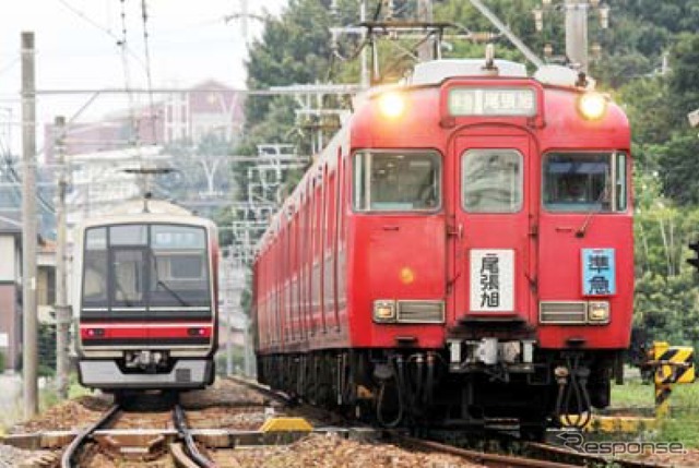 瀬戸線を走る6000系(右)と4000系(左)。同線の6000系は4月6日までに全ての編成が引退する。