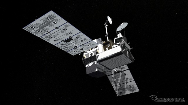 地球側から見たGPM/DPR衛星。JAXA・NICTが開発したDPRレーダーが格子状に見える。