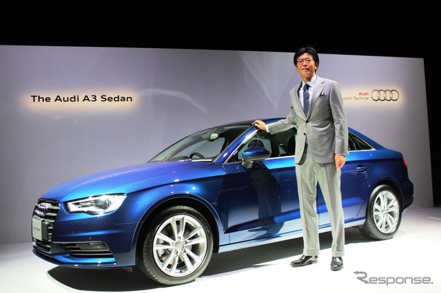 アウディ・A3セダンとアウディジャパン代表取締役社長の大喜多寛氏
