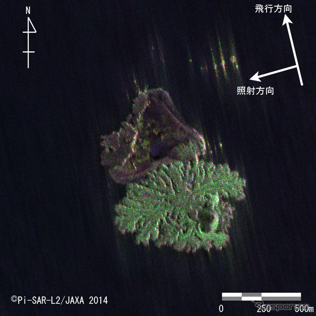 Pi-SAR-L2により観測された西之島付近の画像（西側から観測）