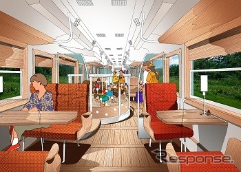 ファミリーやグループ向けの車両とする1号車の車内イメージ。子供の遊び場も設ける。