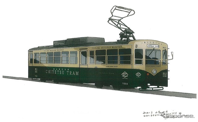 富山地鉄が導入する「レトロ電車」のイメージ。7000形7022号をリニューアルする。