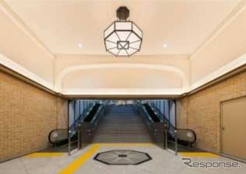 阪神三宮駅が環境省の「第4回省エネ・照明デザインアワード」で優秀事例に選出。写真は同駅ホーム西側階段の「ペンダント照明」