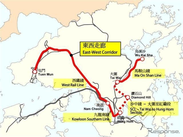 2018年の開業が予定されている沙中線第1期区間（点線）。既設の西鉄線・馬鞍山線と接続し、東西走廊として運営される。