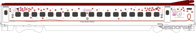 「さくらラッピング新幹線」のイメージ（3号車）。3月に博多～鹿児島中央間で運用する予定。