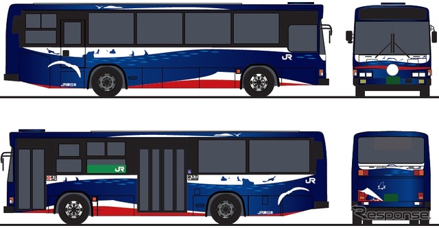 大船渡線BRT向け観光バスは「三陸の『海』」がテーマ。濃い青をベースにする。