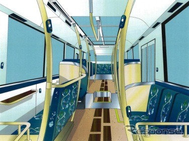 大船渡線BRT向け観光バスは車内も海をイメージしたデザインでまとめる。