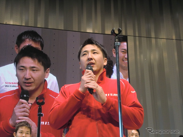 GT500参戦選手を代表して、松田次生がマイクを握った。