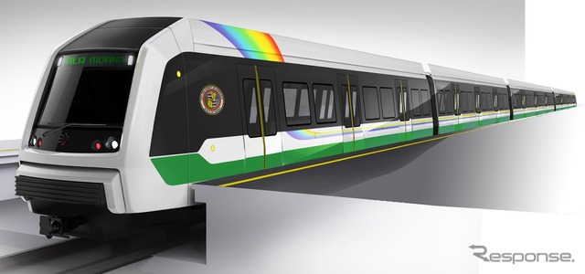ハワイ・ホノルルに2017年開業予定の鉄道で使用される車両のイメージ図。片側3ドア車の4両編成で、無人の自動運転を行う