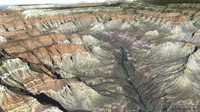 グランド・キャニオンの3D 地図(カラー処理を施した鳥瞰図)