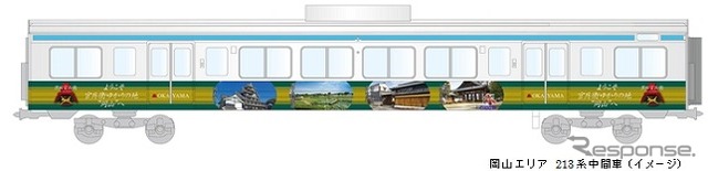JR西日本は現在放送中のNHK大河ドラマの主人公・黒田官兵衛のラッピング列車を運行すると発表。画像は213系のラッピングデザインのイメージ