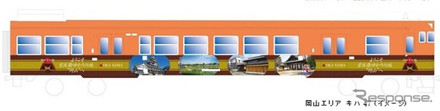 JR西日本は現在放送中のNHK大河ドラマの主人公・黒田官兵衛のラッピング列車を運行すると発表。画像はキハ47形のラッピングデザインのイメージ