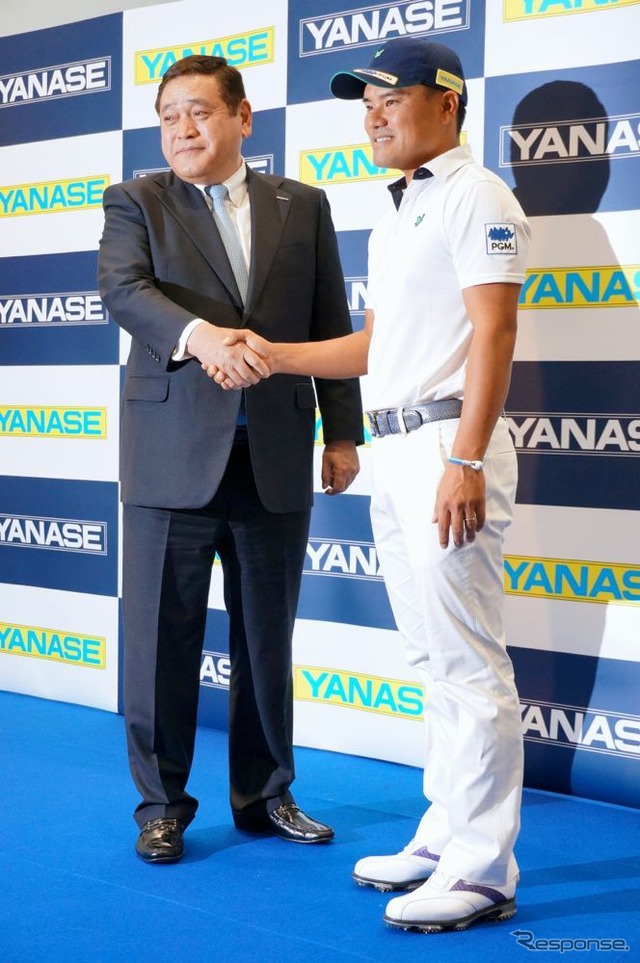 ヤナセ 井出健義社長（左）とプロゴルファー宮里優作選手