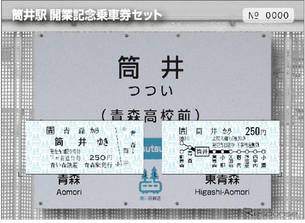 B型硬券2枚組の「筒井駅開業記念乗車券セット」。3月1日から発売を開始している。