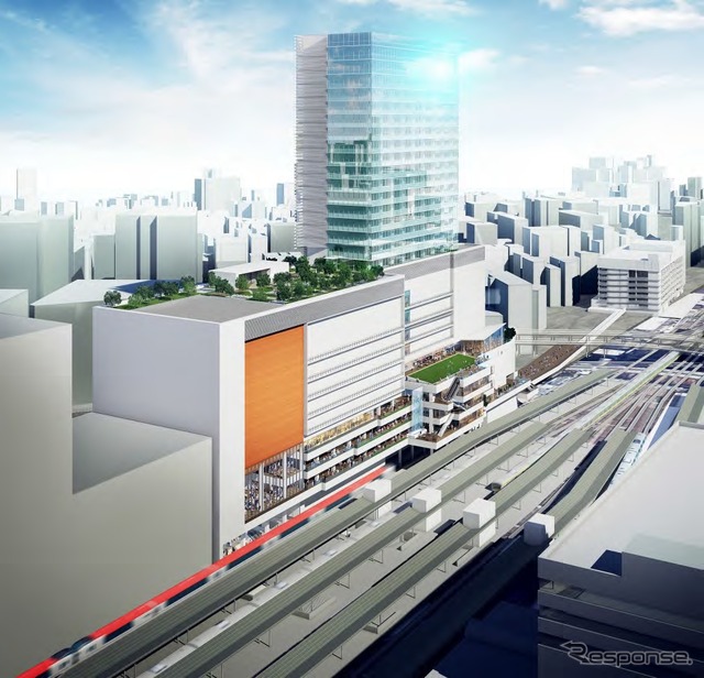 線路側から見た駅前棟のイメージ。