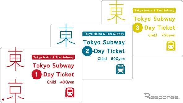 旅行者向けの新しいフリー切符「Tokyo Subway Ticket」（子供用）。1日用は現在発売されている「共通一日乗車券」より安い。
