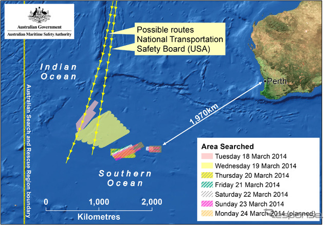 マレーシア航空370便の捜索エリア