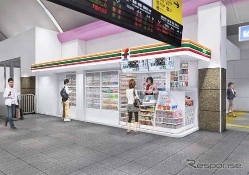 「セブン-イレブン Kiosk」のイメージ。駅のコンコースやホームなどスペースに制約がある場所で展開する。