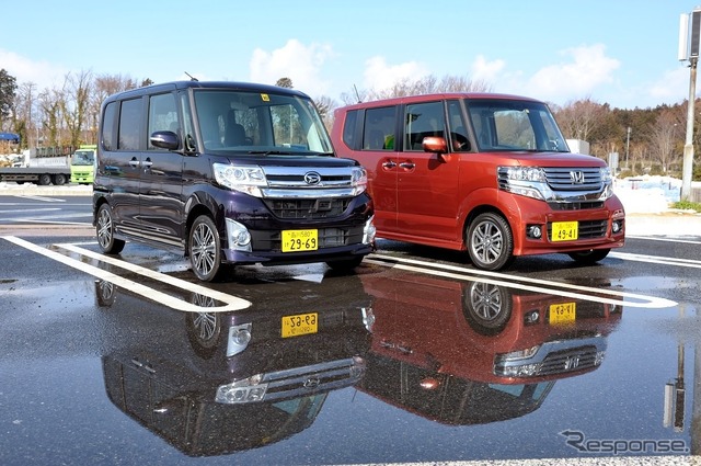 ダイハツ タントカスタム(左)とホンダ N-BOX+