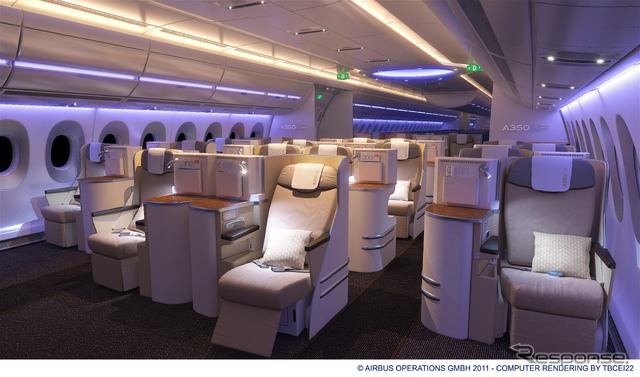 A350 XWBのビジネスクラス(夜)