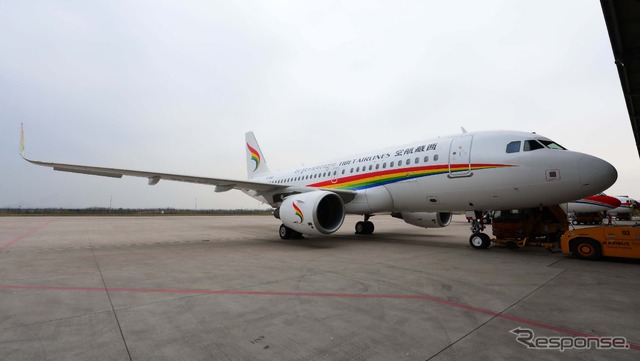 シャークレットの装備されたチベット航空のA319